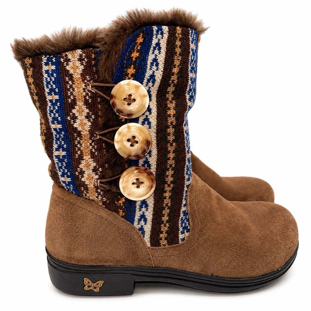 Alegria Nanook Cozy Choco Boots Brown Suede Knit Faux Fur Lining Size EU:39 US:9